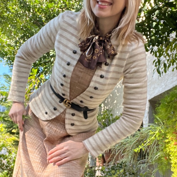 Free people 100% wool striped studded knit blazer jacket Open Front cardigan - Picture 2 of 14